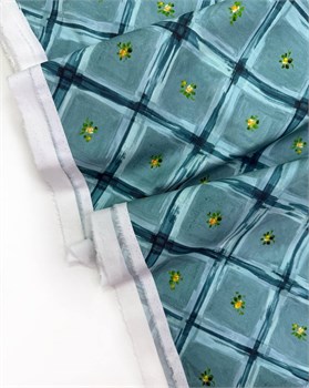 Поплин 100% хлопок желтые цветочки на бирюзовом 10949