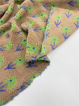 Мех шерпа цветы зеленые на коричневом (мш2) 10977