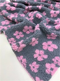 Мех шерпа цветы розовые на сером (мш5) 10976