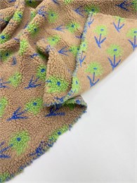 Мех шерпа цветы зеленые на коричневом (мш2) 10977